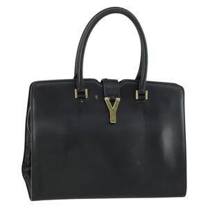 SAINT LAURENT Kabas Hand Bag Leather Black Gold Auth ki6216